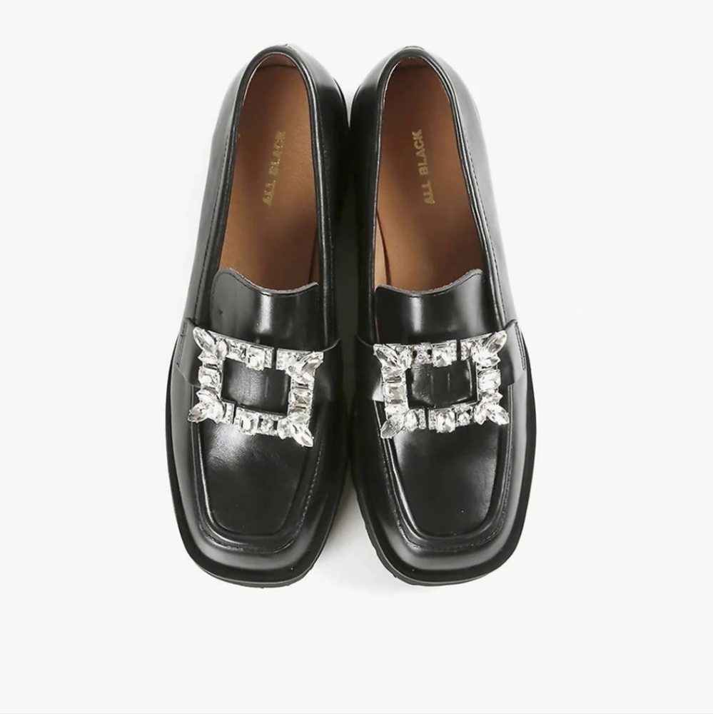 Anthropologie All Black Elton Lugg Loafer Embellished SZ 38 / 7.5